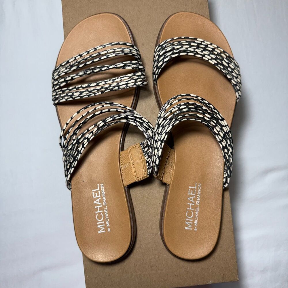 Michael by Michael Shannon Woven Slide Sandals Black White Size 9